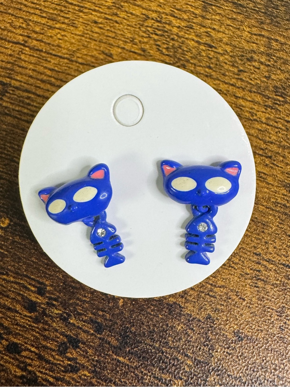 Blue Cat Skeleton Stud Earrings - Metal Enamel